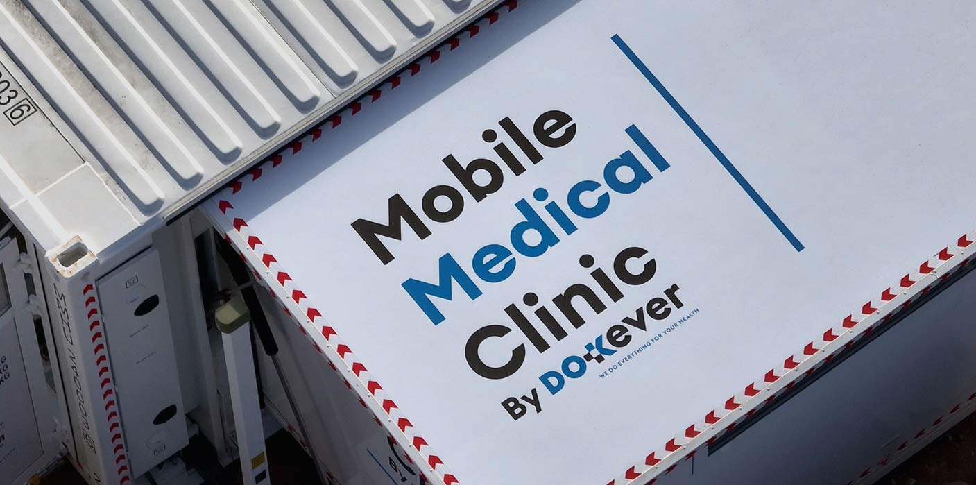 Clinique médicale mobile, unité de soins mobile en conteneur.